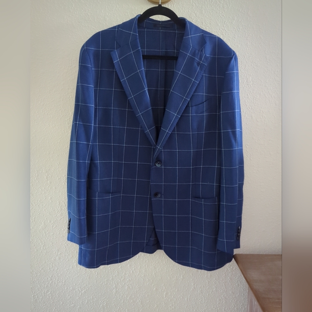 L.B.M. 1911 Italian Wool Silk Viscose Windowpane Blazer Sport Coat 56R